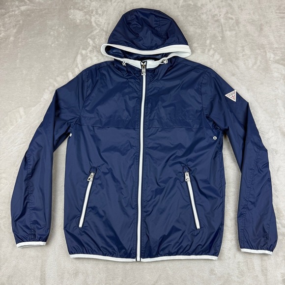 Guess Hooded Jacket Men's M Navy Full Zip Lightweight Windbreaker - Picture 1 of 12